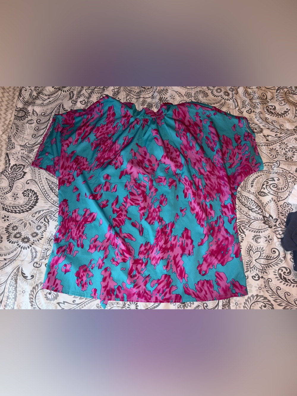 SHEIN Teal and Fuchsia Abstract back tie Top